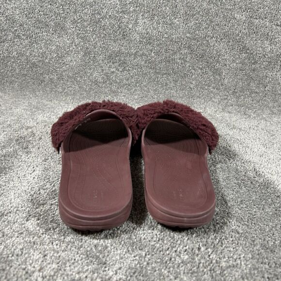 Crocs Sloane Luxe 205968 Women’s Sz 10 Burgundy Faux Fur Gold Slide Mule Sandal - Picture 5 of 11